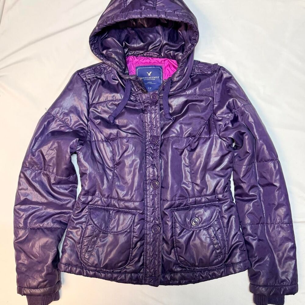 American Eagle Glossy Purple Puffer Jacket size Large